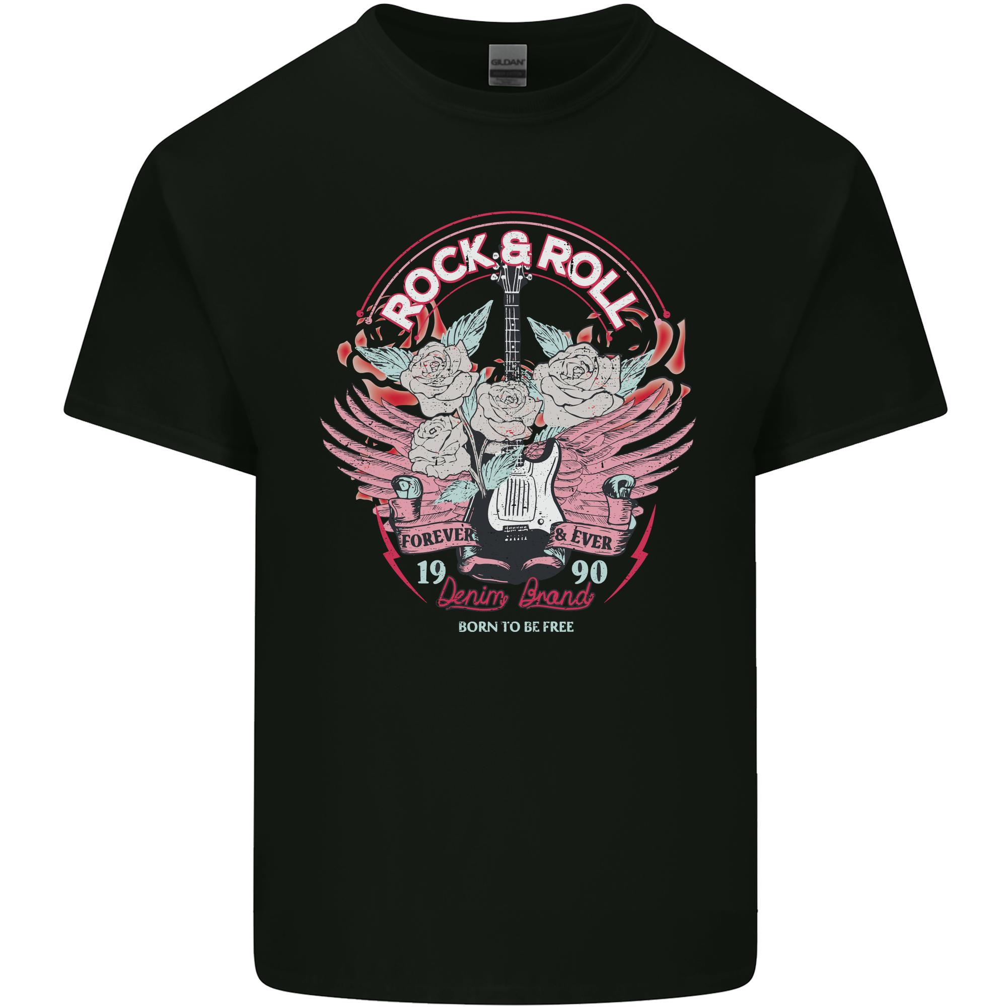 Rock n Roll Born to Be Free Guitar Wings Unisexs Light Cotton TShirt S