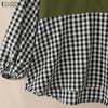 ZANZEA Women Plaid Print Splice Long Sleeve Loose Casual Blouse