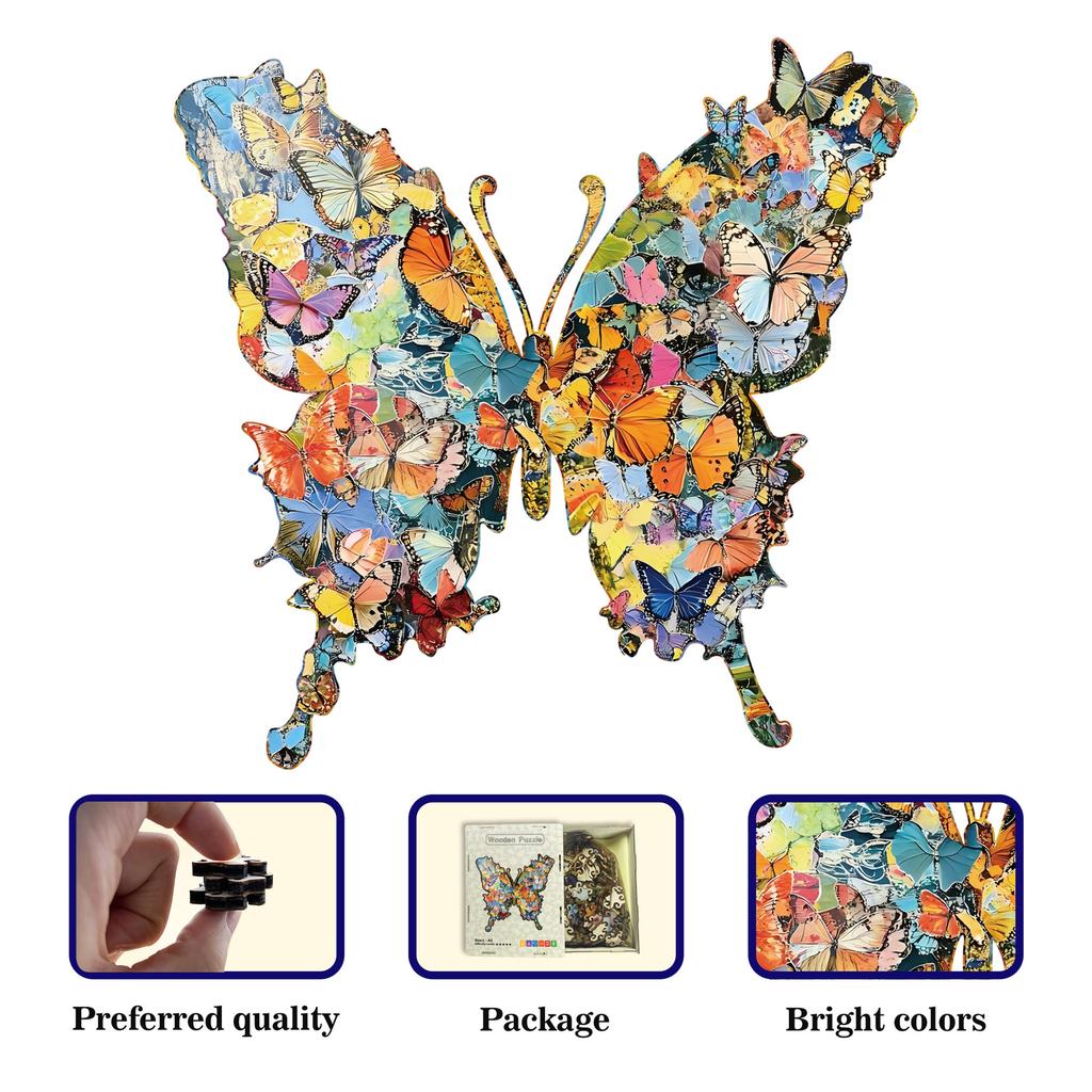 Irregular Butterfly Wooden Puzzle Jigsaw Toy Brain Teaser Game Art Decor and Stress Relief Gift for Puzzle Lovers