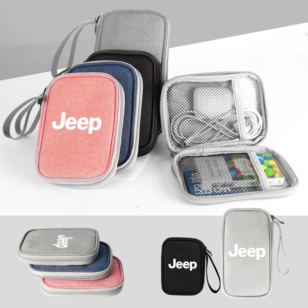 Car Wallet Key Storage Bag Keychain USB Cable Card Holder Accessories For JEEP Renegade Grand Cherokee Wrangler Liberty Compass ALY1