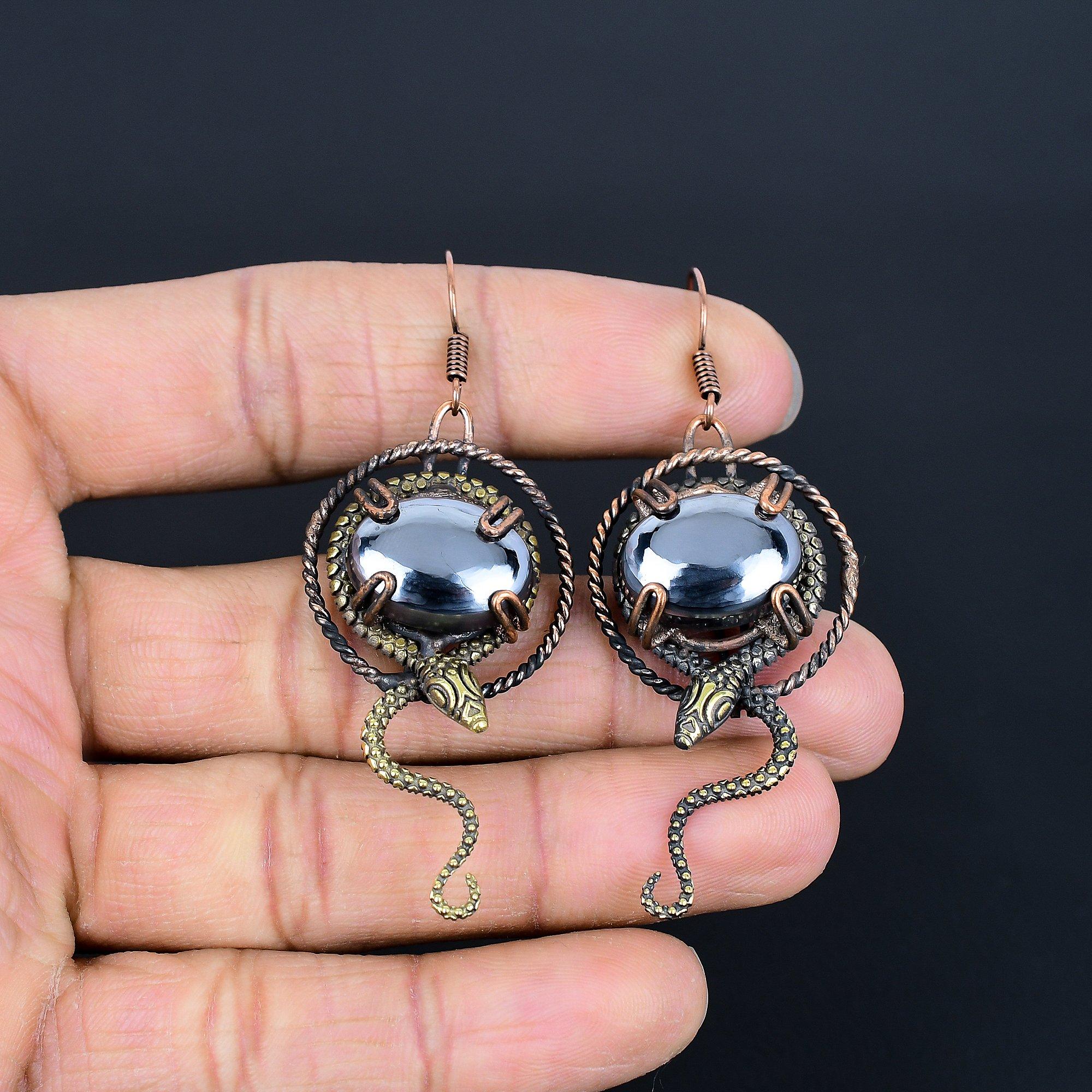 

Серьги из шунгита, ювелирные изделия из драгоценных камней, обернутые медной проволокой 999 пробы, серьги ручной работы, на День благодарения 2.27 Inches