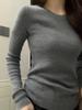 Self-Retained Grey Knitted Slim Fit Round Neck Sweater for Early Autumn/Winter