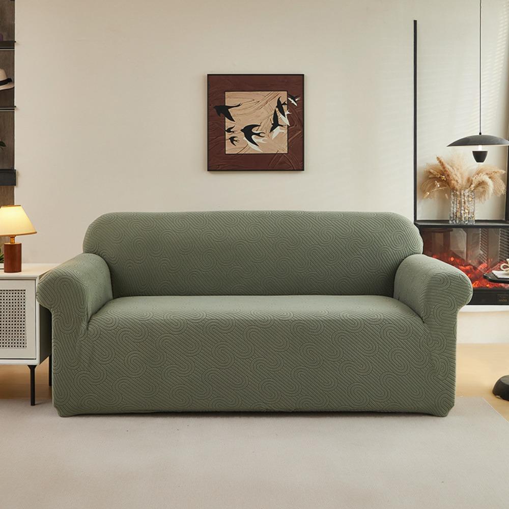Full Cover Stretch Jacquard Sofa Cover Wavy Design Universal Pure Color Sofa Protector