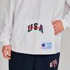 Champion Action Style Rundhals Langarm USA Gestickte Grafik Herren T-Shirt, 100% Baumwolle, Logo, Weiß, C3-A423