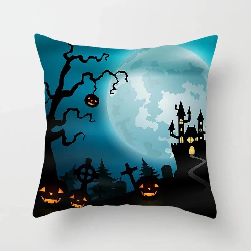 Halloween Theme Pillow Cover Car Office Living Room Sofa Halloween Pumpkin Lantern Decoration Pillow Cover