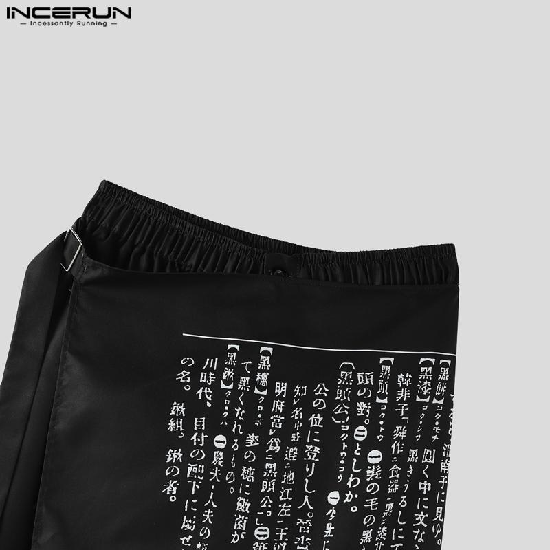 INCERUN Men Print Gothic Pleated Apron Style Irregular Layers Skirt Pants