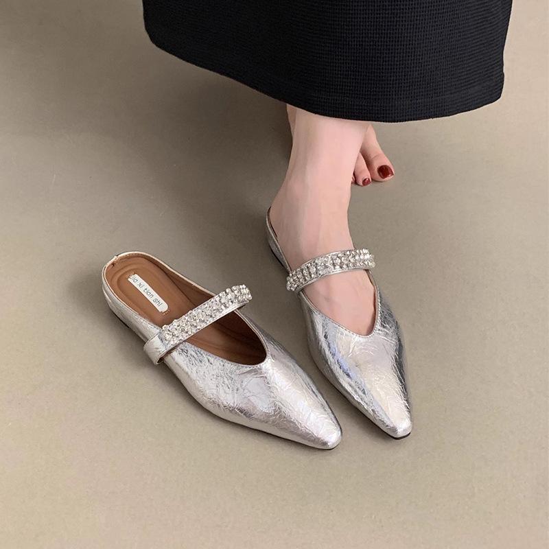 Thick-soled Bag Head Half Slippers Women's Summer Wear New Silver Sandals French Evening Breeze Inner Height Increase Mary Jane Single Shoes