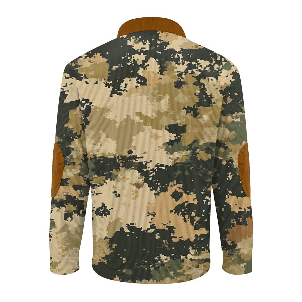 Men's Corduroy Cardigan 6-Button Long Sleeve Sweatshirt Fashion Button Hoodie