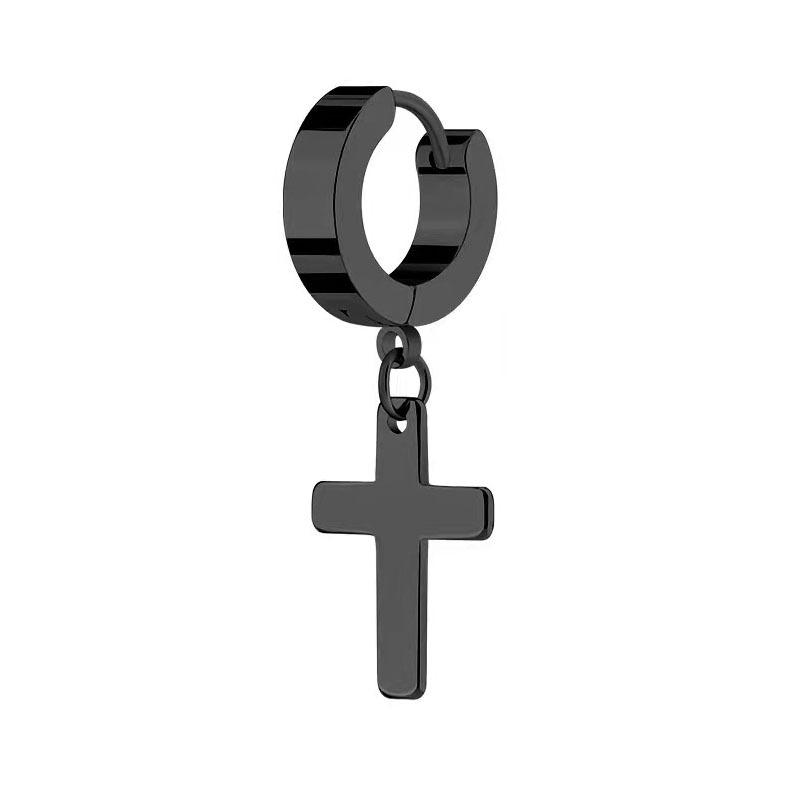 Boucles d'oreilles croix en acier inoxydable élégantes, boucles d'oreilles, clips d'oreilles double face sans piercings