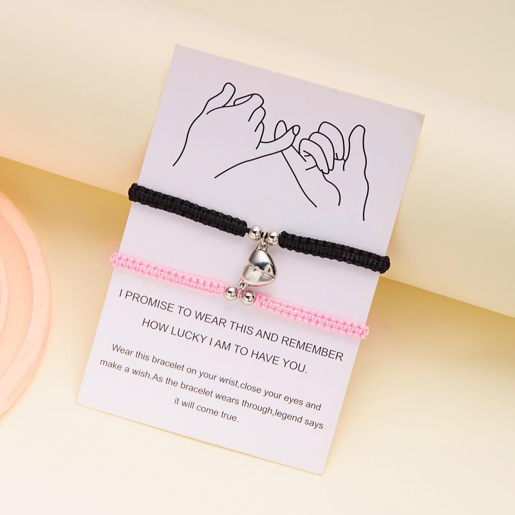 2 Pcs Lucky Red Braided Rope Bracelet for Women Men Romantic Heart Magnetic Matching Bracelets Lovers Valentine's Day Jewelry
