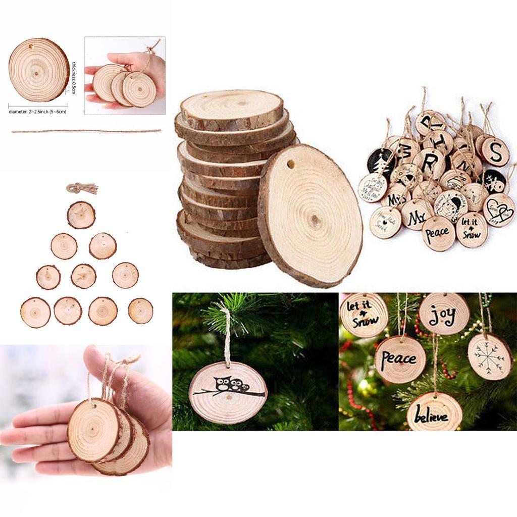 10 X Natural Wood Slice Christmas Tree Ornament Hanging Decor Diy Craft Gift Tag
