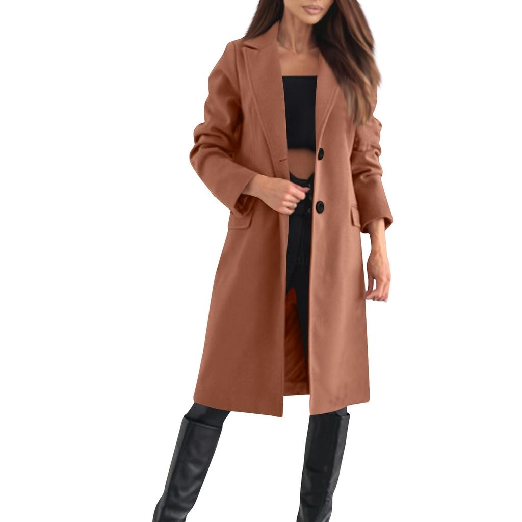 Dame Mote Casual Ullkåpe Ensfarget Lang Kåpe