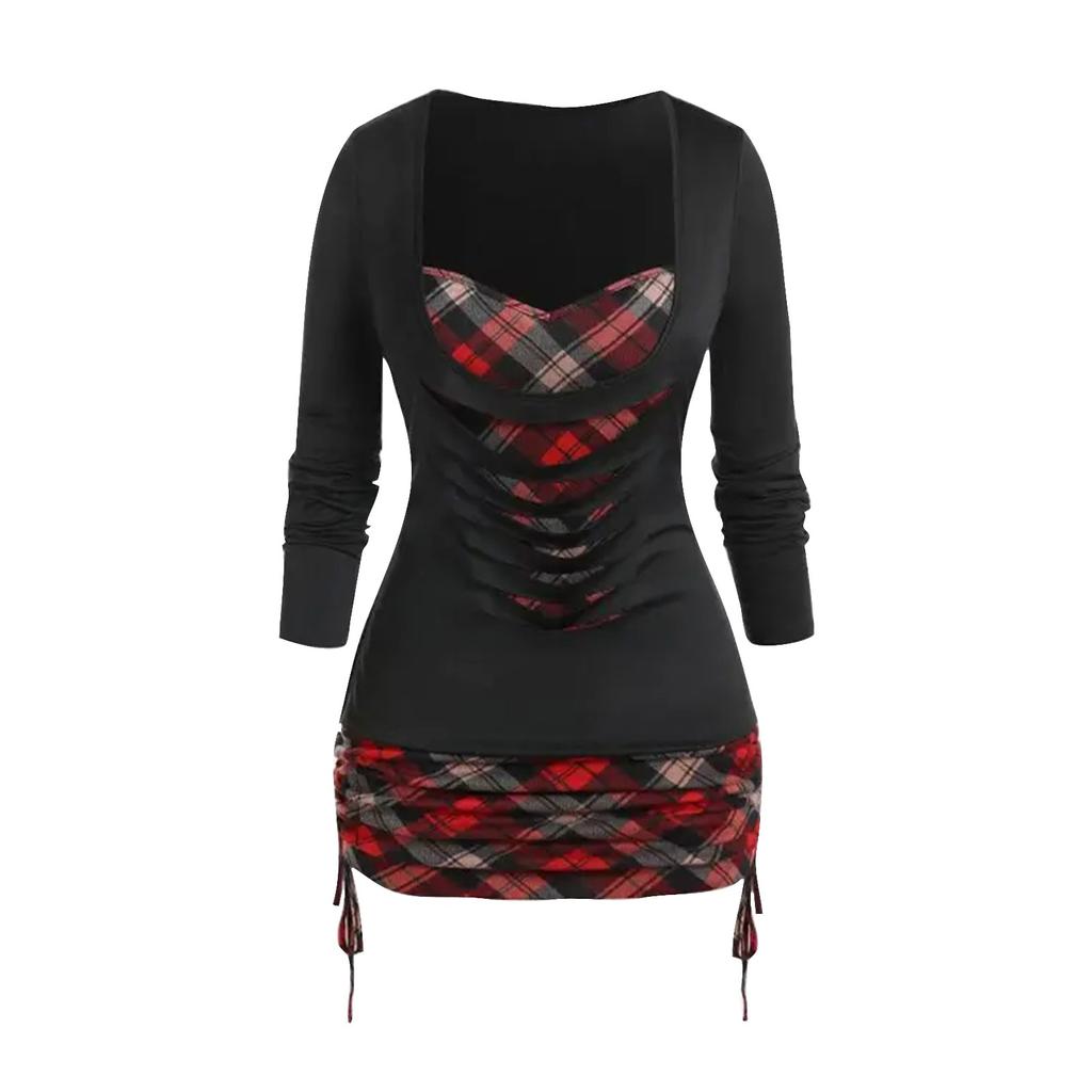 Fashion Women's Long Sleeve Printed Shirts V-Neck Tops Bottoming Shirts