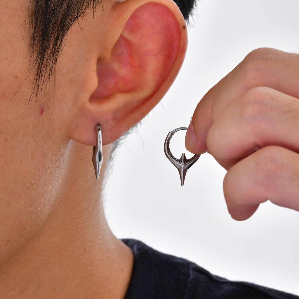 Stainless Steel Huggies Earring for Men Boys,Punk Silver Color Hoop Earring,Perforable Earring