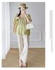 2026 Maternity Summer Off-the-Shoulder Puff Sleeve Top & Casual Straight-Leg Pants Set