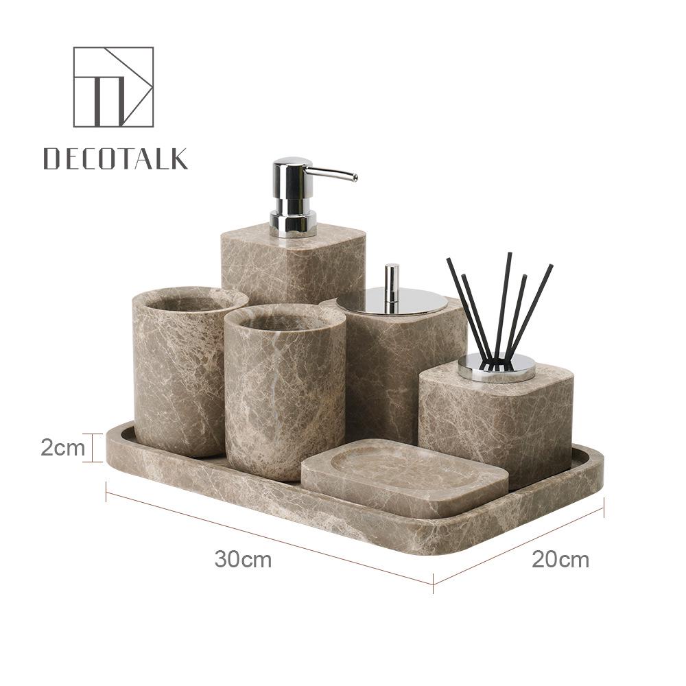 DecoTalk Wabi-Sabi Marble Bathroom Set: Matte Washbasin, Aroma Diffuser, Tissue Box
