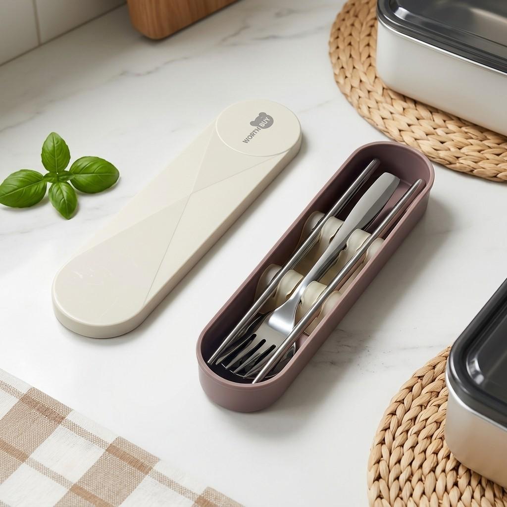 Stainless Steel Cutlery Set Chopsticks Fork and Spoons Set With Organizer Box Holder Portable Travel Tableware Utensils Students