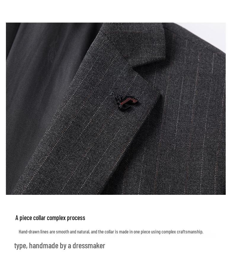 2025 Men's Grey Stripe Slim Fit Embroidered Three-Piece Suit - Korean Style Wedding Best Man Formal Wear