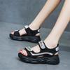 Women's 2025 Summer Fashion Roman Sandals: Versatile Rhinestone Velcro Strap Platform Flats