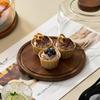 Simple Acacia Wood Round Cake Tray Transparent Display Dessert Bread Plate Home Living Room Glass Cover Snack Fruit Plate Decor