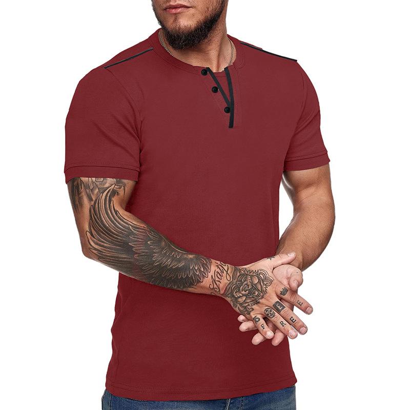 Mens Slim Fit V Neck Henley Short Sleeve Solid Casual T Shirt