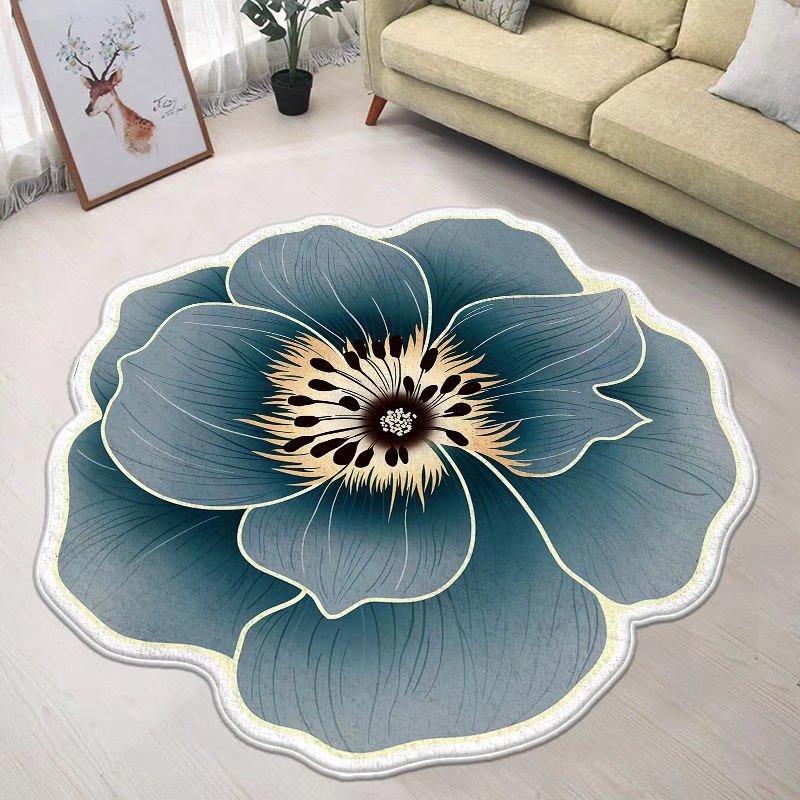 Blue Flower Small Chair Mat Carpets for Living Room Modern Bedroom Decor Anti-skid Floor Mat Special-shaped Study Area Rug 120cm