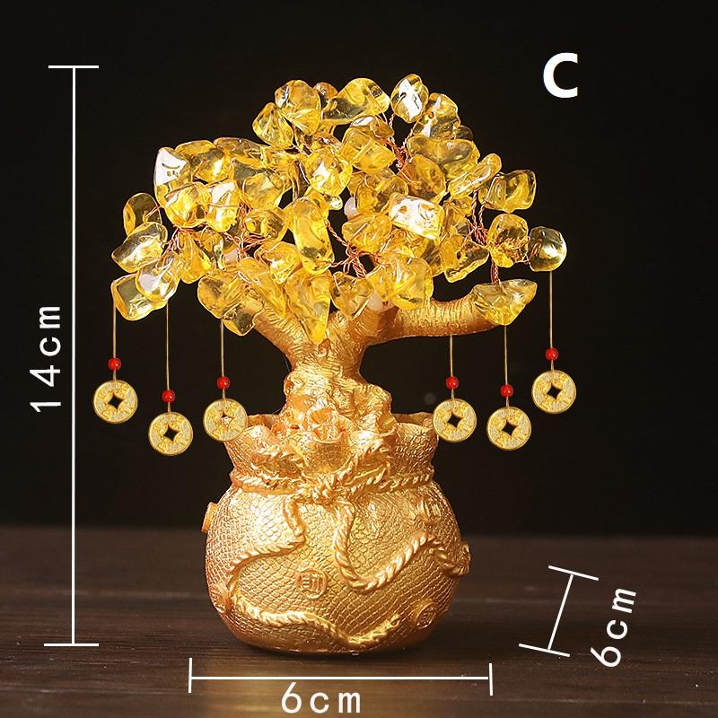 Feng Shui Art Decoration Tabletop Lucky Wealth Tree 19cm 14cm Delicate Yellow Crystal Money Tree Ornament Home Office Shop
