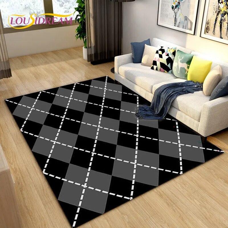 3D Geometric Lattice Pattern Area Rug,Carpet Rug for Living Room Bedroom Sofa Decoration,Kitchen Bath Doormat Non-slip Floor Mat