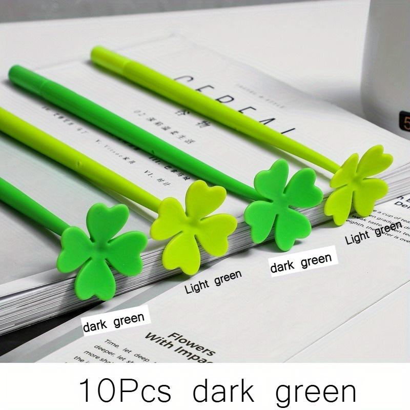 10pcs  Four-Leaf Clover Flower Ballpoint Pens - Vibrant Green,Non-Toxic,Click-Off Cap,Medium Point,Ideal for Students&Office Use