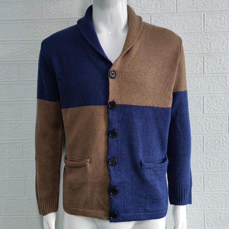 2025 Sweater Cardigan Color Block Button Long Sleeve Knitted Jacket