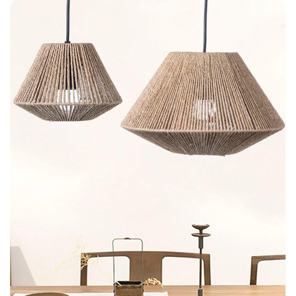Rustic Imitation Rattan Lampshade Hanging Design Boho Style Handmade Paper Weaving Lampshade Creative Handcrafted