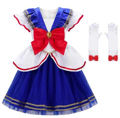 Princess Halloween Costume for Cosplay Kids Birthday School Sailor Blue and Size 130 Dress, Girls, Costume, Costume, Christmas, Gift,