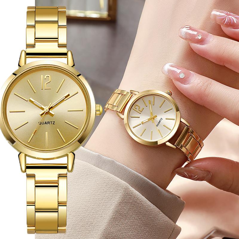 Luxury Watch for Women Simple Round Dial Stainless Fashion Gold Bracelet Quartz Wristwatch Students Ladies Watches 