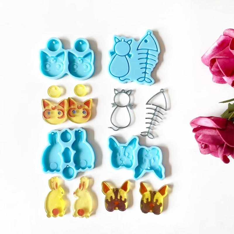 Shiny Cats Fish Rabbit Earrings Mould Silicone Epoxy Resin Molds DIY Earrings Jewelry Making Keychain Jewelry Tools