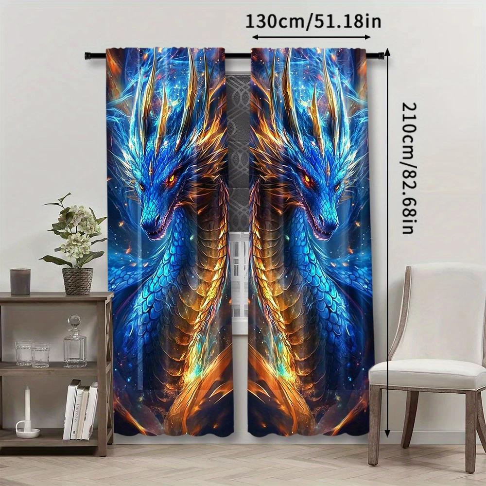 Dragon Totem Printed Curtains, Pole Bag Bedroom and Living Room, Home Decoration, Room Decoration