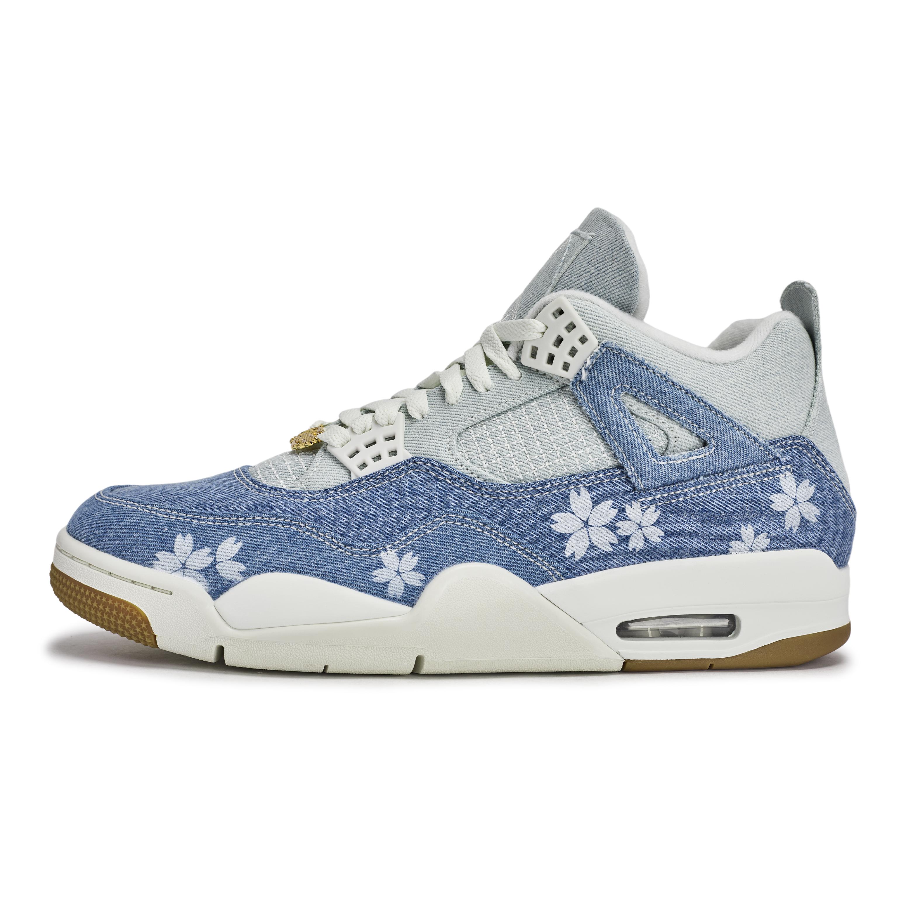 

Jordan Air Jordan 4 811 Manufacturing, Blue Dyed Cherry Blossom Mid top Vintage Basketball Shoes Unisex White Blue IB6716-100(Team80-) 44