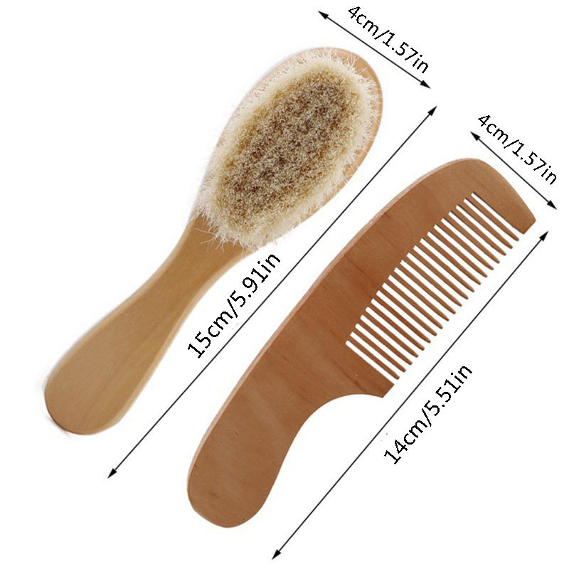 Wool Wooden Baby Hairbrush Baby Brush Baby Comb Set Wooden Comb Baby Hair Comb