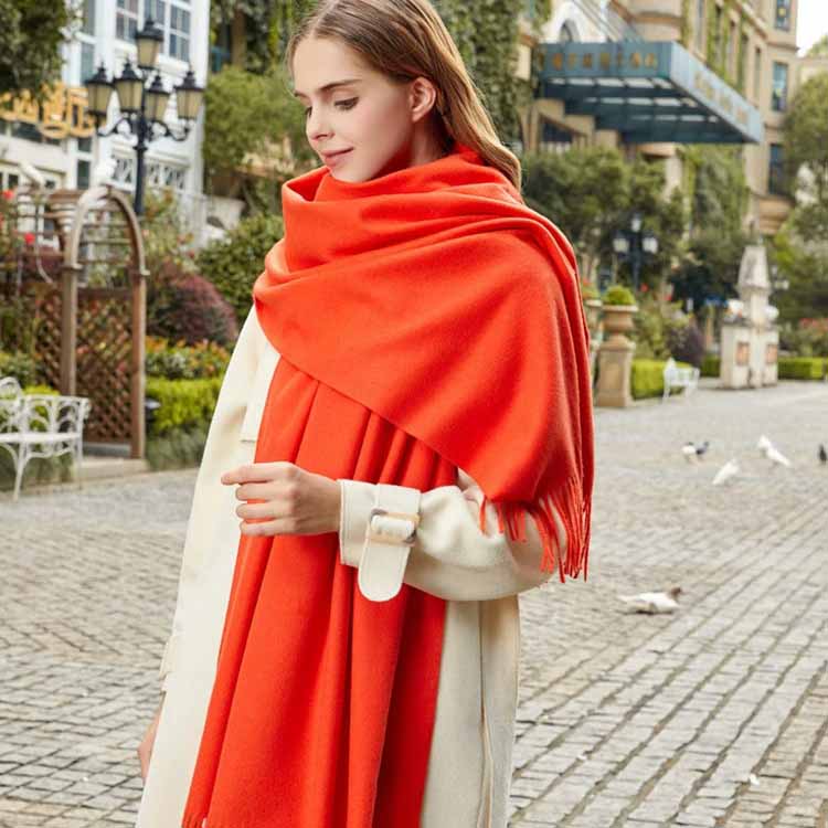 Fular Gros de Lână Culoare Solidă Unisex Fular de Iarnă cu Franjuri de Cașmir Cald Rezistent la Vânt Înfășurare Plaid pentru Femei & Bărbați