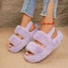 Fashion Women Fashion Warm Fluffy Slippers Comfortable Cozy Faux Fur Cross Shoes Women Flat Soft Furry Platform Slippers Slides Women