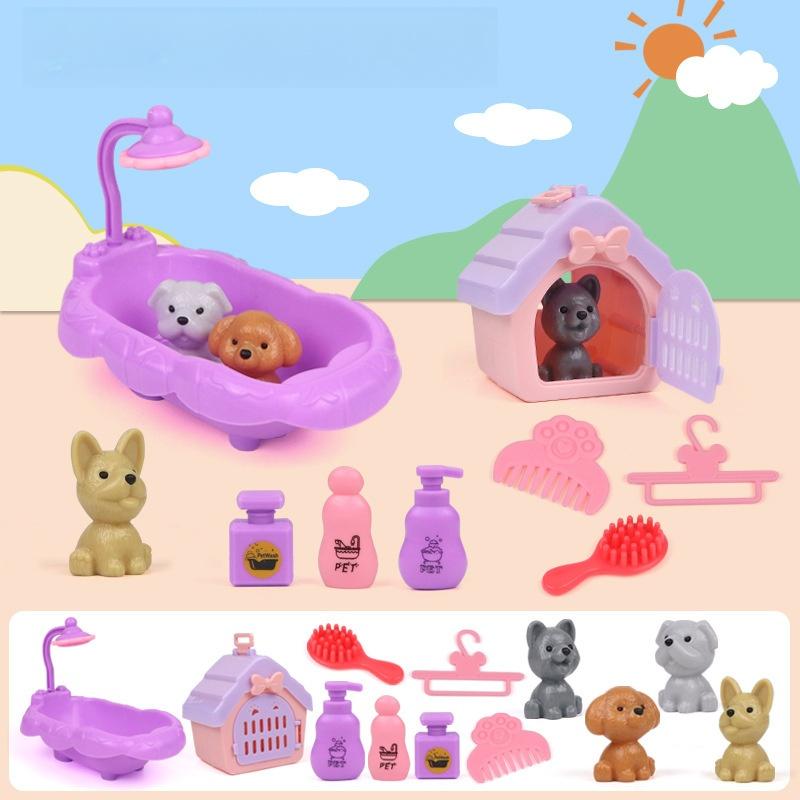 QWZ Pretend Play Toy Módní Mini mazlíčci Kočka Pes House Chovatelská bouda Vana pro děti Play House Hračka Příslušenství pro děti Nejlepší dárek