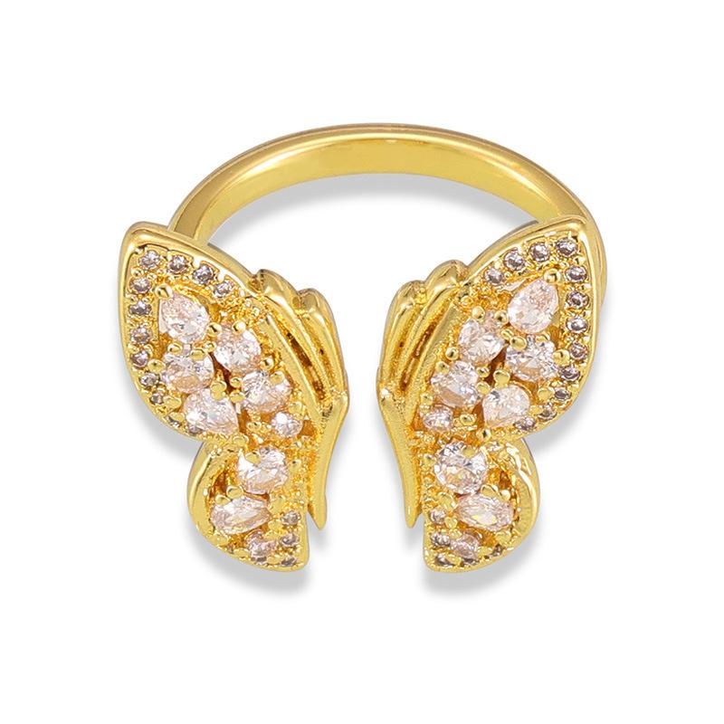 Italian Design Butterfly Ring Women'S Niche Personality Copper Gold Plated Tail Ring Tide Open Ring Ring