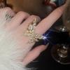 Light Luxury Metal Large Butterfly Rings for Women Girls Light Luxury Exquisite Zircon Pearl Opening Rings Party Jewelry Gifts