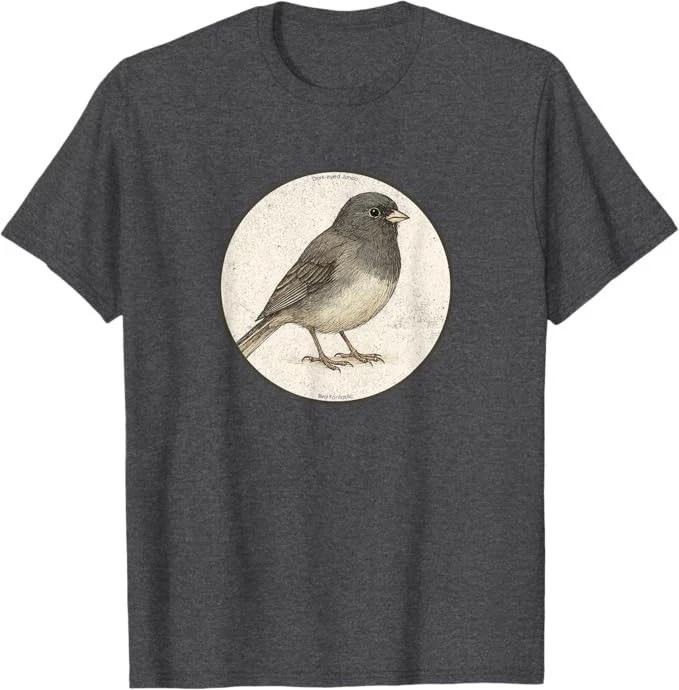 Colorful Retro Dark-Eyed Junco Bird T-Shirt Design *10 Colors* Tee by Bird.Fan S