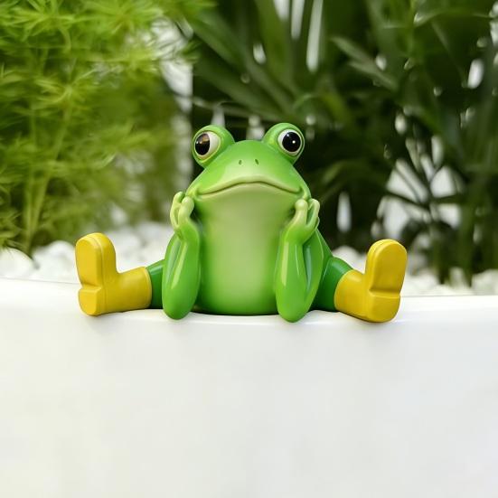 Sitting Frog Statue Resin Frog Stretching His Legs Ornament Garden Frog Figurine for Outdoor Indoor Plant Pot Desk Shelf Decoration