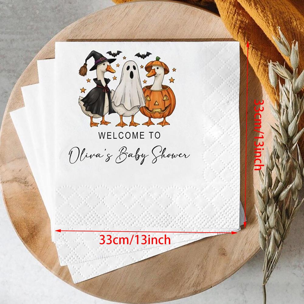Custom Halloween Baby Shower Napkin Spooky Duck Party Napkin A Little Boo Is Almost Due Birthday Cocktail Luncheon Dinner