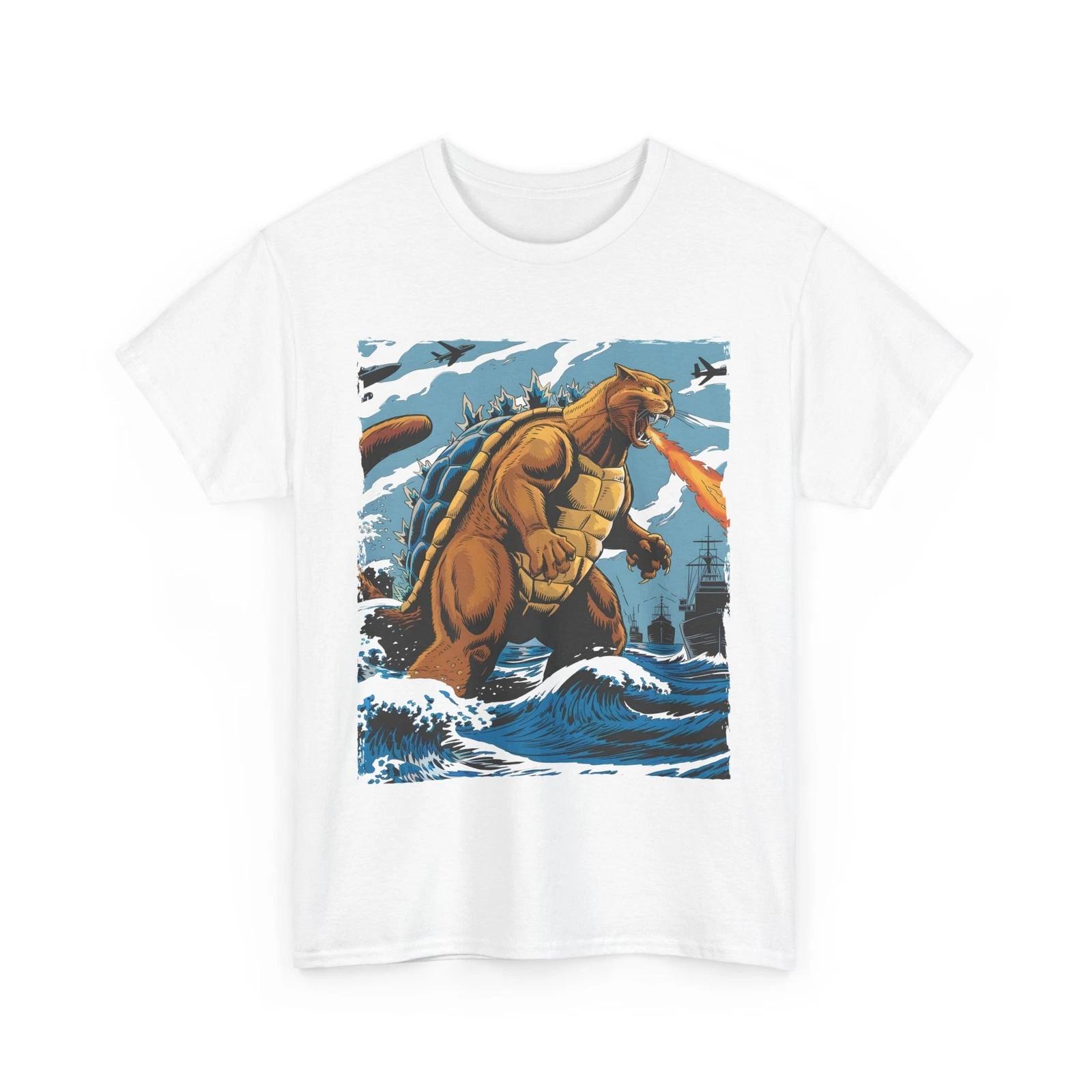 Funny Catzilla Graphic Tee – Cat Godzilla Hybrid T-Shirt for Cat Lovers L