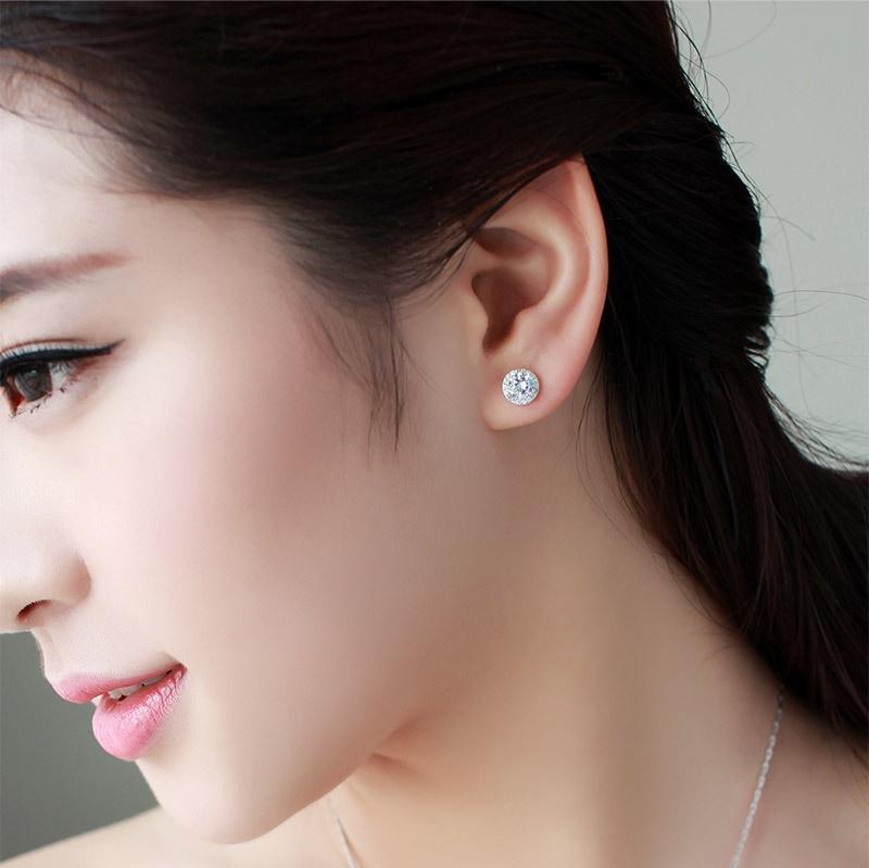 Full Round Stunning Drill Zircon Crystal Ear Studs Fashionable Ear Womens