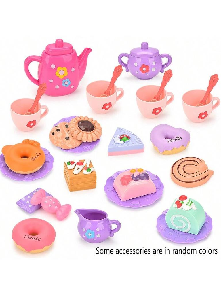 Children's Tea Party Set 27 Pcs Kitchen Role Play Pretend Teapot Teacup Dessert Cake Toy Girl Christmas Gift