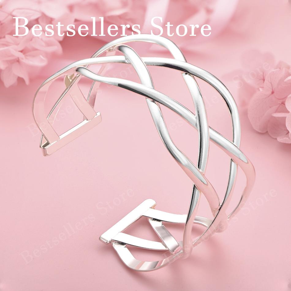 925 Sterling Silver Exquisite Cross Hollow Opening Bracelet for Women's Fashion Parties, Jewelry, Wedding Accessories