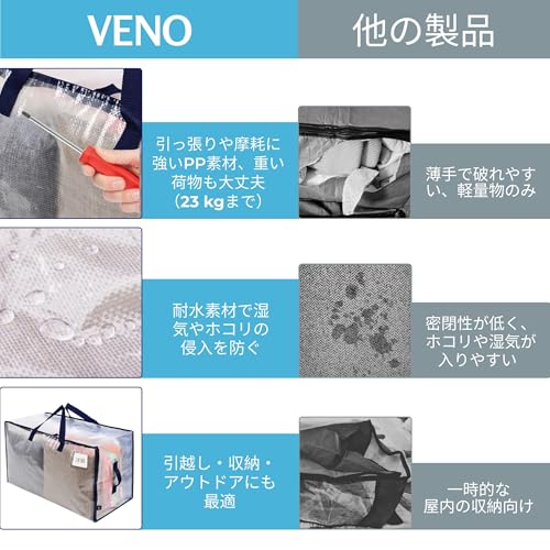 VENO Futon Storage Bags, 103L Large Capacity, Alternative To Cardboard Boxes for Moving, with 3-Hook and Loop Zipper, 2 Pairs of Handles, Water Resist